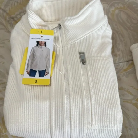 Andrew Marc Women's Ribbed Full Zip Jacket With Pockets-Cream, Size S - Picture 2 of 3